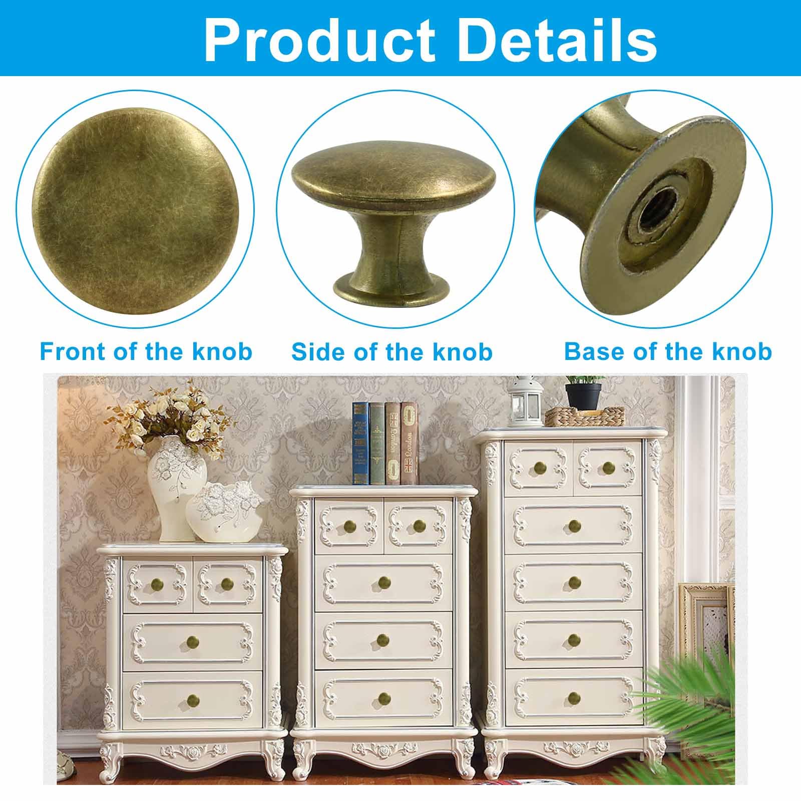 Cjueiom 12 Pcs Vintage Cabinet Knobs, Brass Dresser Knobs - Image 2