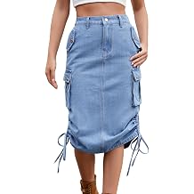 Women's Cargo Long Skirts Skirts Below Knee Length High Waist Denim Jean Skirt with Pockets