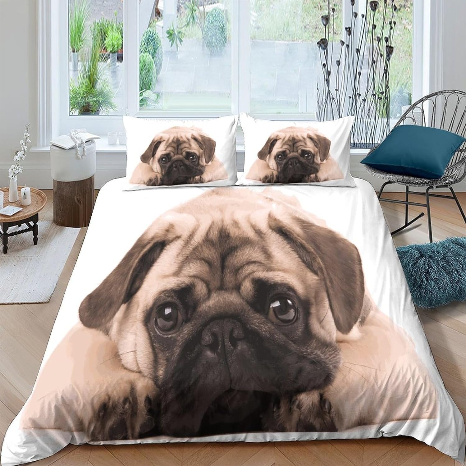 Housse de couette carlin 200x200 cm avec 2 taies parure lit animaux BAIL
