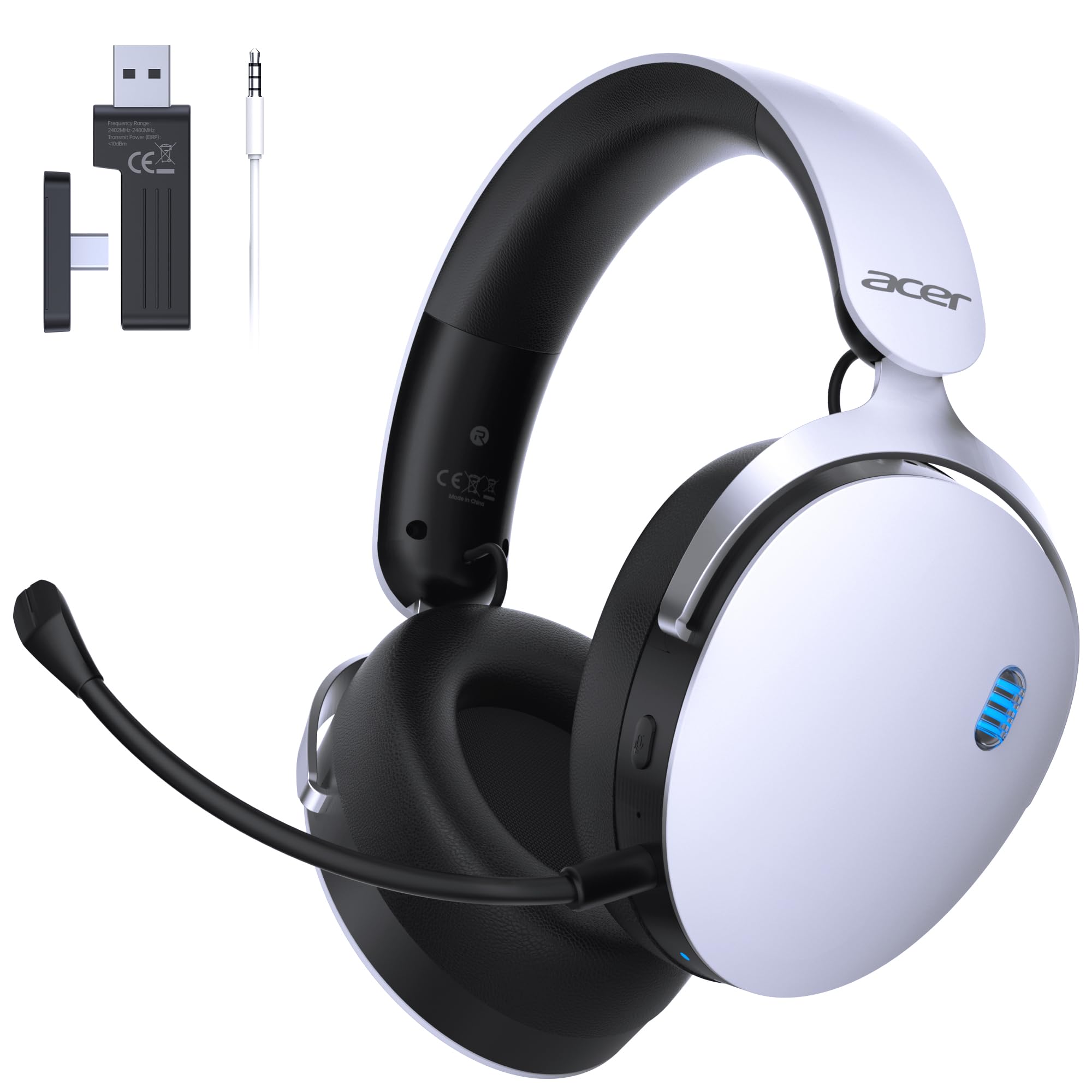 Wireless Gaming Headset with Aluminum Frame for PS5, PC, Switch -White