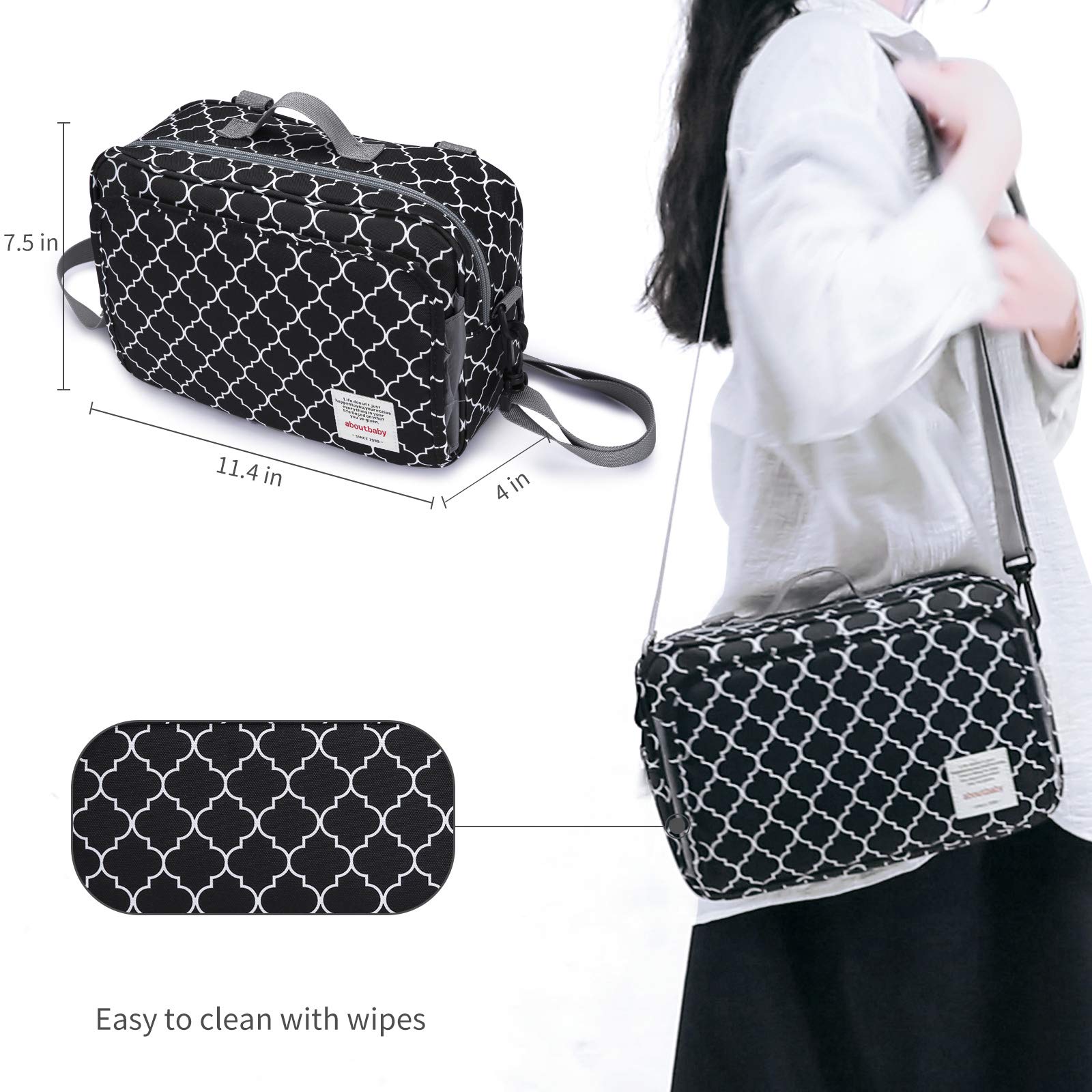Kinderwagen-Organizer-Tasche, Zubehör mit isolierter Flaschentasche, Reinigungstaschen, Caddy Eltern-Konsole, passend für alle Kinderwagen, Schwarz