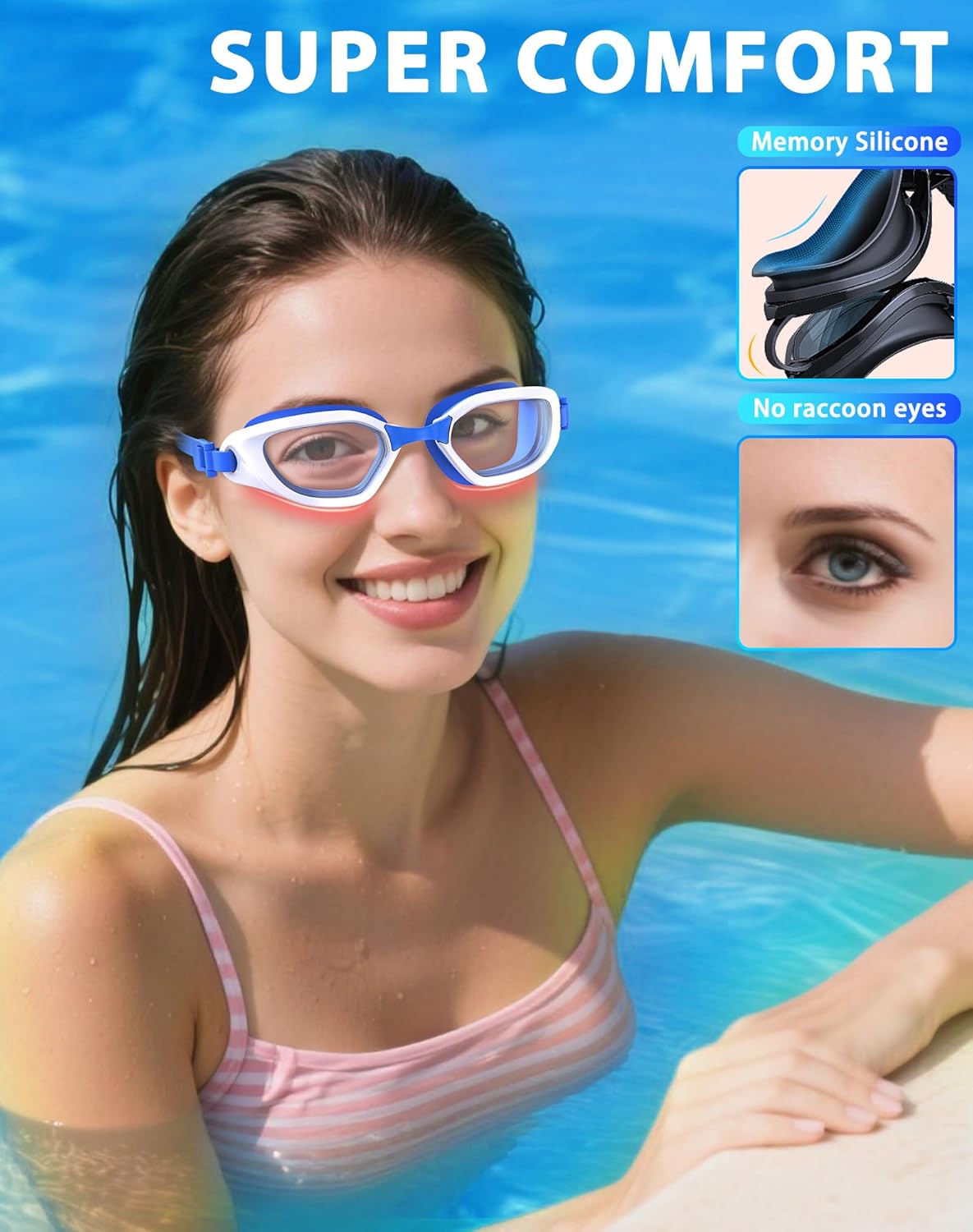 Swim Goggles, Unisex Adult Swimming Goggles Anti Fog Anti UV No Leakage Wide View for Men Women Youth - Image 4