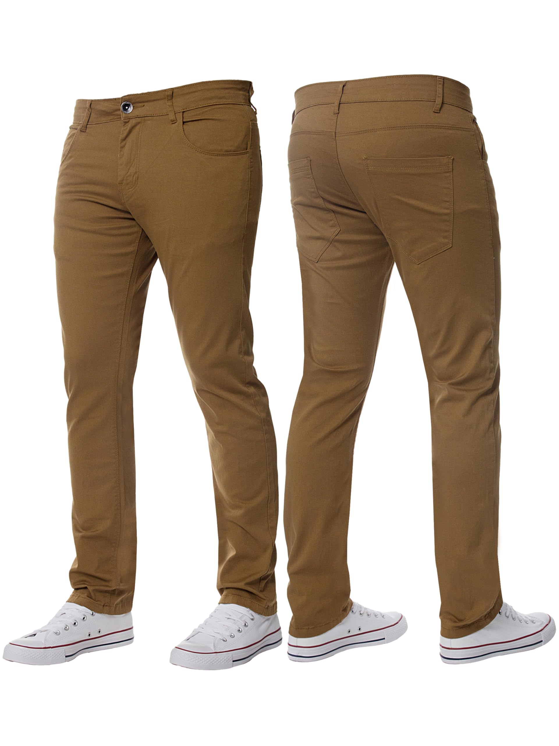 BRAND KRUZE Mens Stretch Slim Fit Chino Trousers Casual Work Jeans Pants KZ104 TAN 42W / 30L