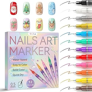 Nail Art Markers, 12PCS Nail Art Pens, Nail Art Markers for Dotting, Drawing, Painting & Lining, Acrylic Nail Polish Pens for Beginners, 0.5mm Fine Tip,Quick Dry,Waterproof