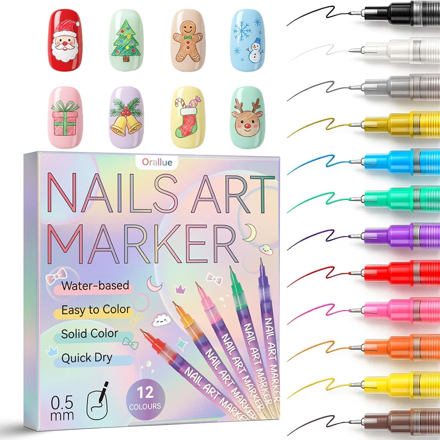 Nail Art Markers for Kids, 12 PCS Nail Art Pens for Dotting, Drawing, Painting & Lining, Acrylic Nail Polish Pens, 0.5mm Fine Tip,Quick Dry,Waterproof,12 Colors