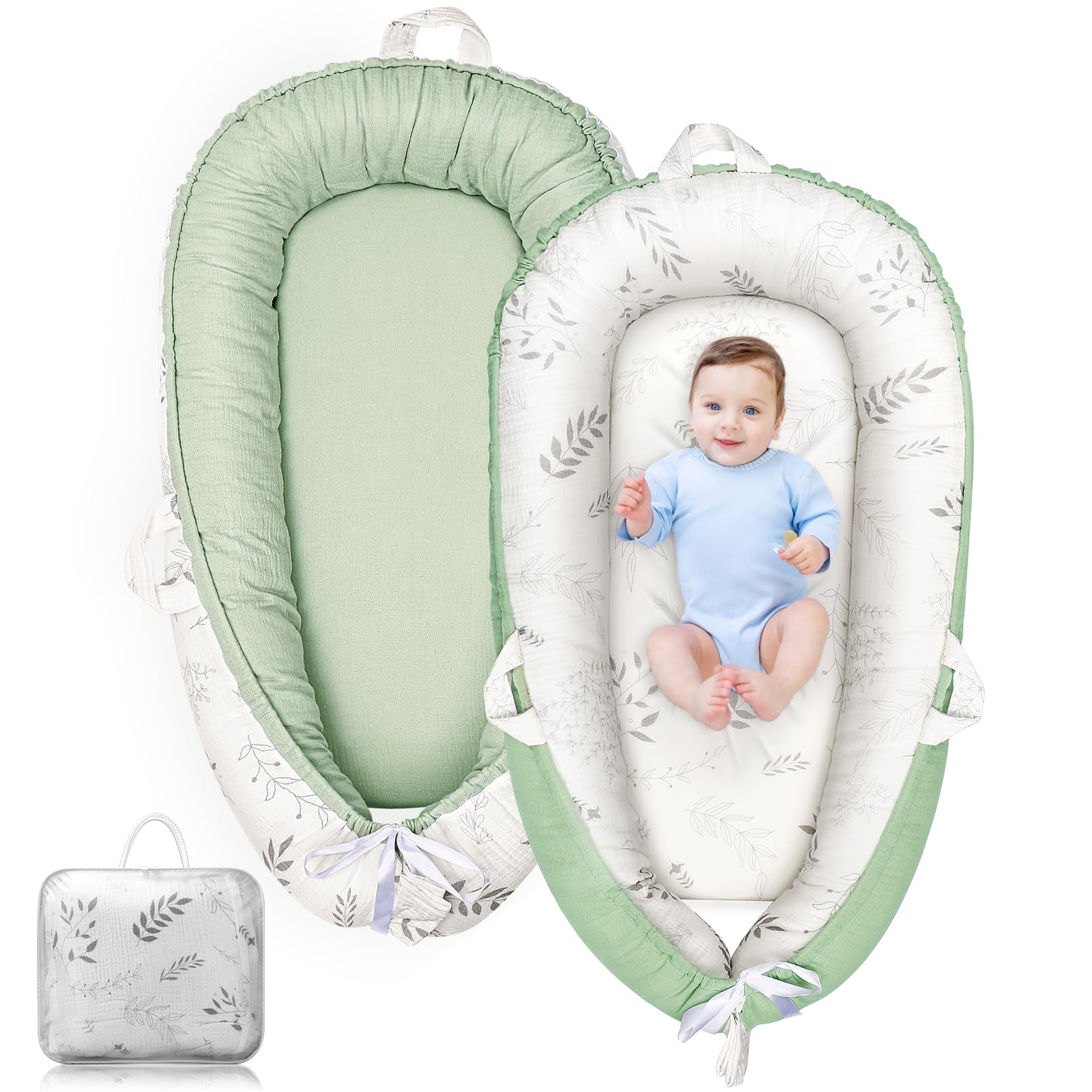LEADONELNTL Tumbona para bebé, tumbona para recién nacidos de 0 a 24 meses, asiento de suelo ultra suave y transpirable, tumbona portátil para bebés, niñas y niños, regalos para recién nacidos, color verde