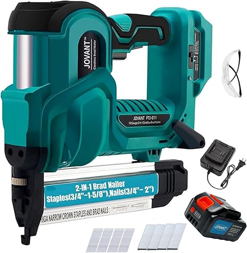 JOVANT Brad Nailer, Electric Nail Gun with 2240pcs 18 GA Nails/Staples, 2 in 1 Nail Gun Battery Powered with 20V 1 * 4.0A ...