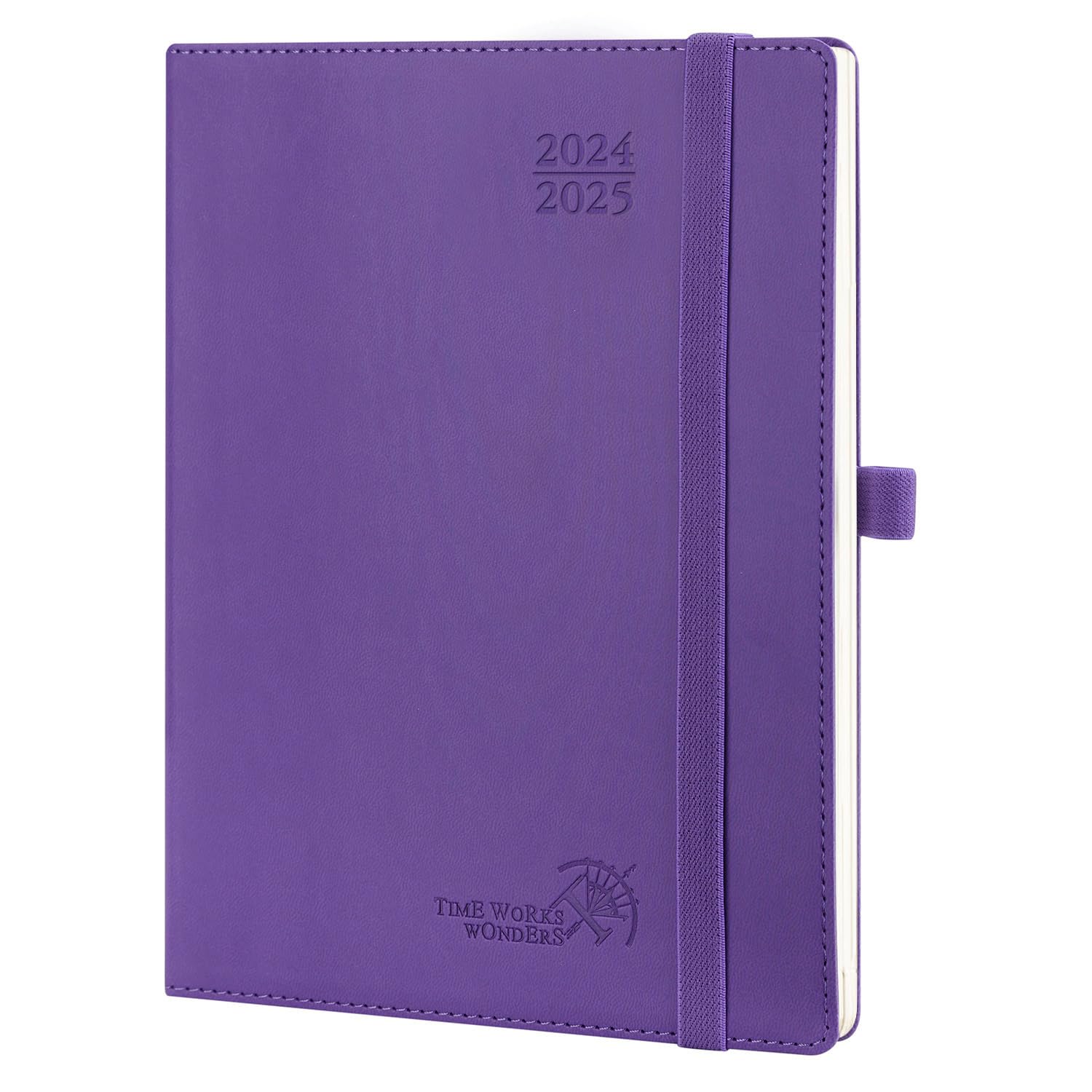 POPRUN Agenda 2024 2025 Semana Vista 22 x 16,5 cm, Agenda Semanal 17 Meses de Ago.2024 a Dic.2025, Tapa Blanda en Cuero Vegano, Porta Boligrafos Autoadhesivo, 80 GSM Papel, Violet