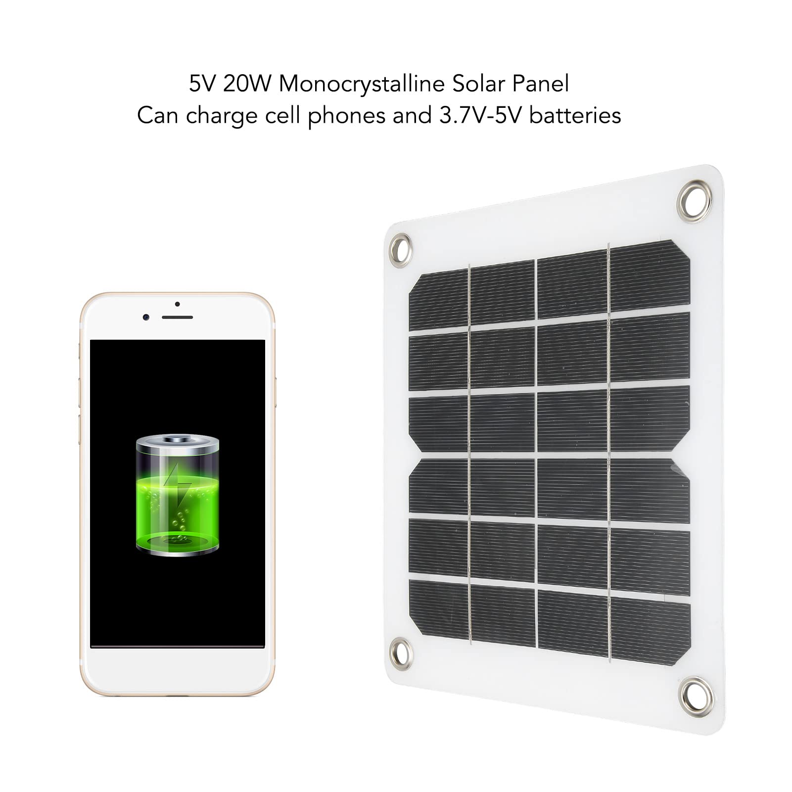 Kit de Carga Solar de 5 V, 20 W, 3 A, Panel Solar Monocristalino, Panel de Carga Solar Portátil, Salida USB de 5 V como Banco de Energía para Teléfono, para Vehículos