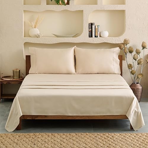 Juego de sábanas de 4 piezas tamaño Queen de algodón Supima certificado, con moneda de fibra para mayor autenticidad, 100% algodón cultivado en