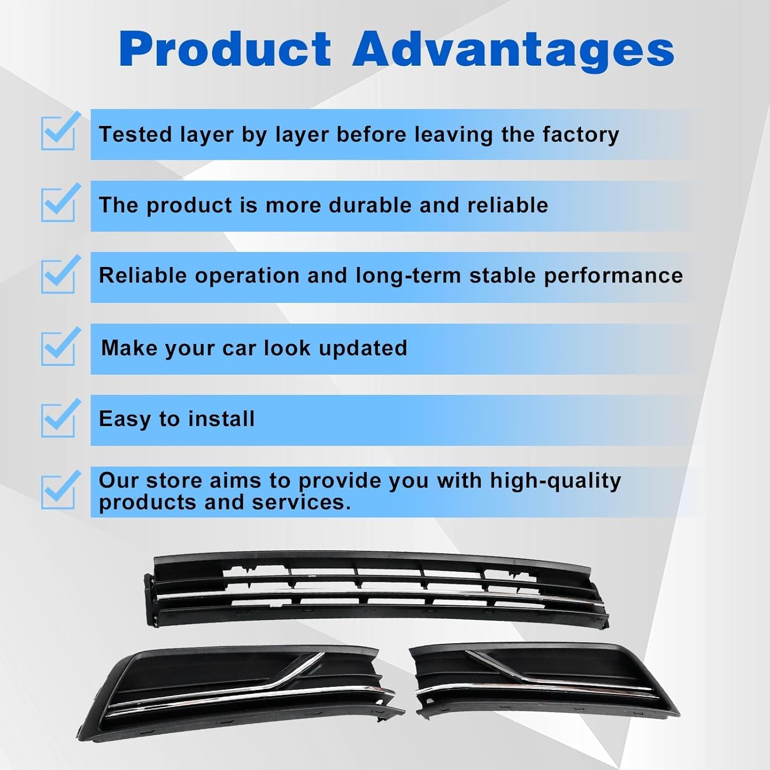 3PCS Front Bumper Lower Grille & Front Grill Fog Lamp Bezel, Compatible With VW Passat S/SEL 2016-2019, Replace# VW1036141 561853671HRYP JX-7862-CM - Image 6