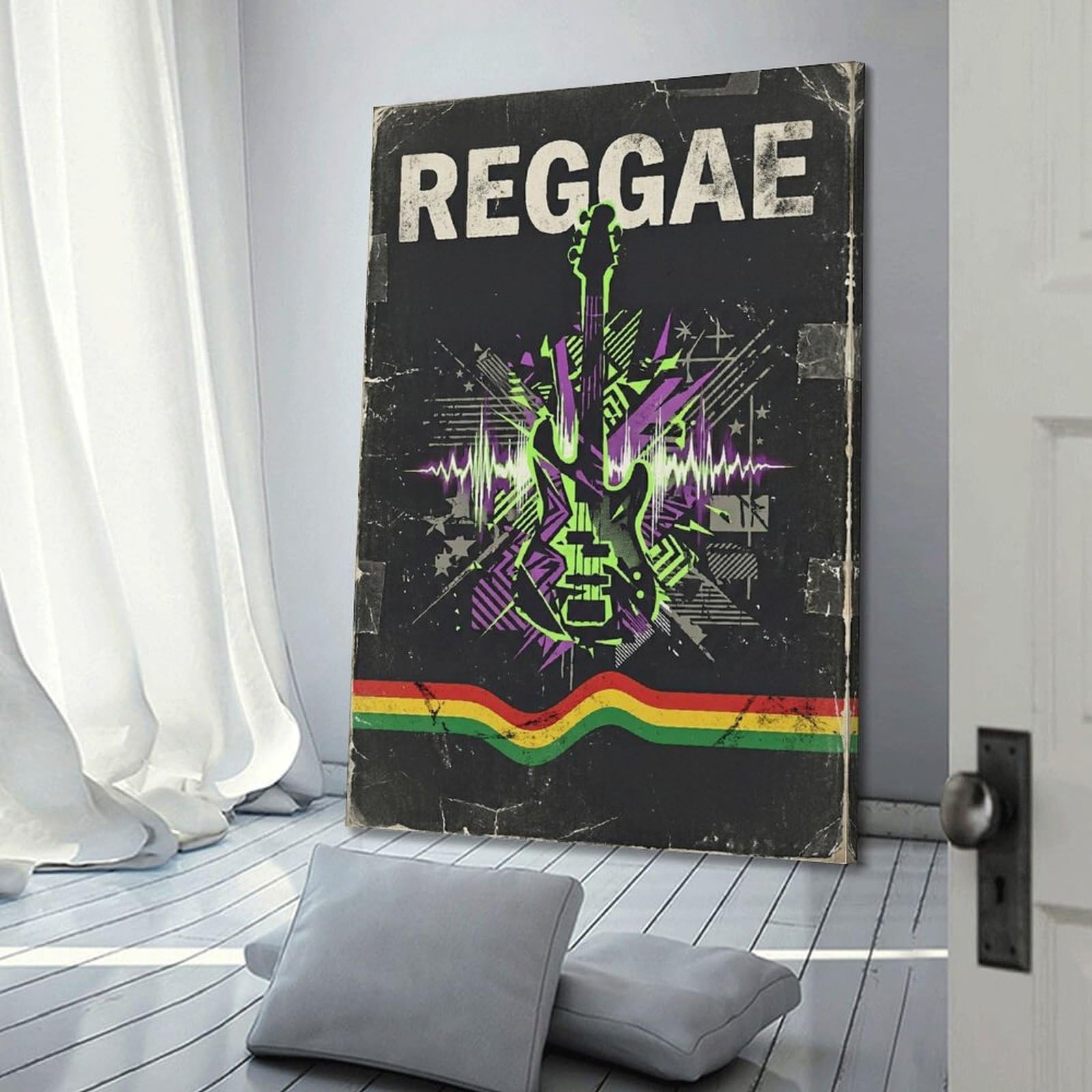 OKNGB Poster digitale con musica reggae, motivo a forma d'onda e basso, stampa artistica su tela, poster decorativo moderno, per camera da letto, per camera da letto, 60 x 90 cm