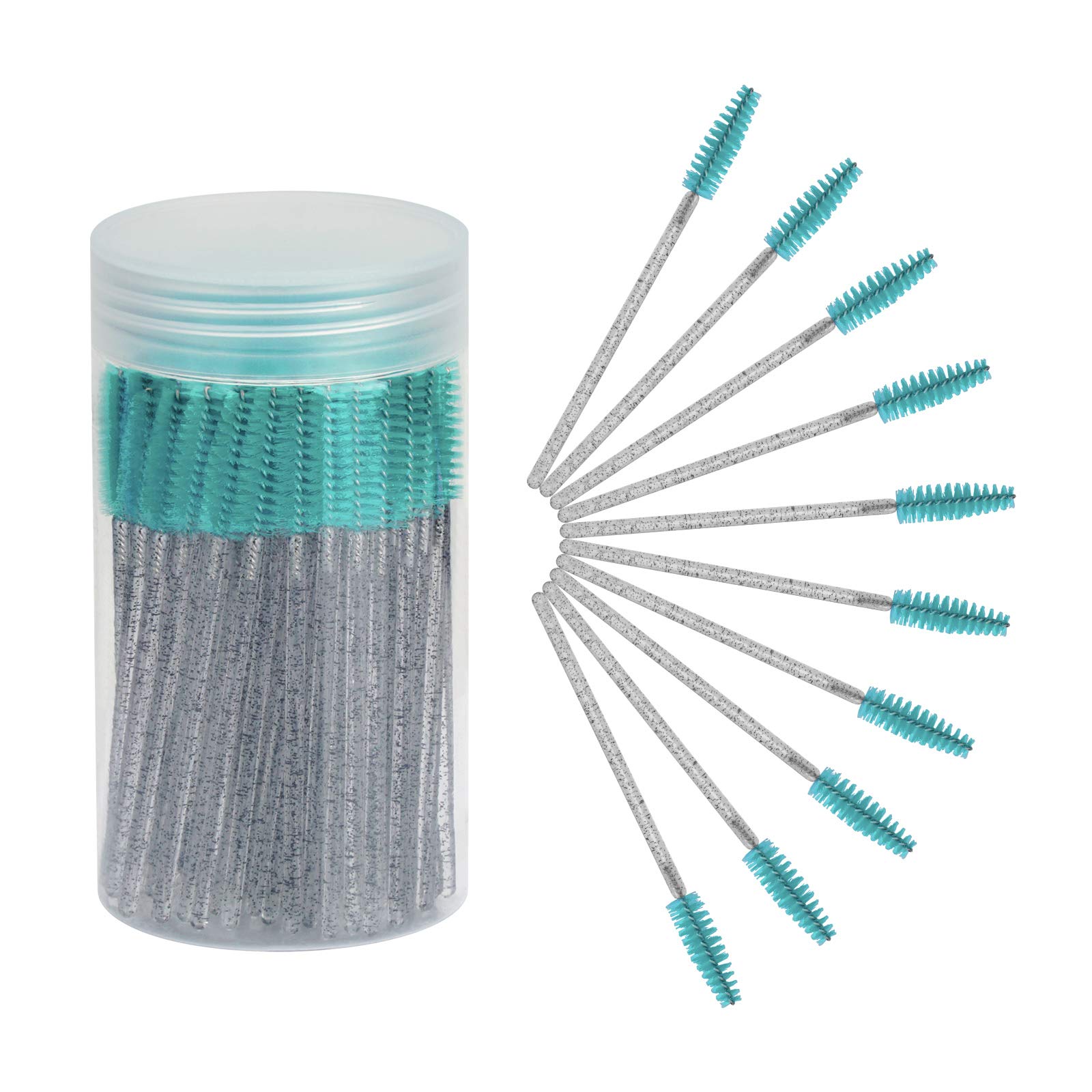 Cuttte 100pcs Disposable Mascara Brushes Wands with Container, Crystal Eyelash Brush Spoolie Brushes for Eyelash Extensions and Mascara Use