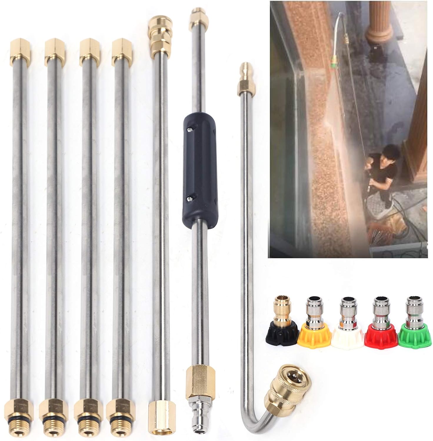 Pressure Washer ExWand Telescoping Pressure Washer Wand ExParts Upgrade Power Washer Lance Spray Attachment with 5 Spray Nozzles Tips