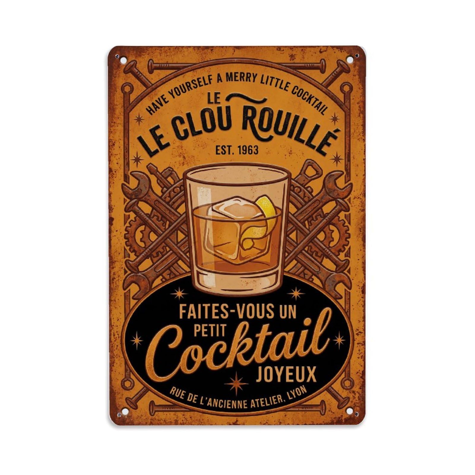 Rusty Nail Stylish Drink Metal Tin Sign Plaque Wall Decor for Cafe, Club Bar, Office, Home Garden Metal Poster 8x12Inch