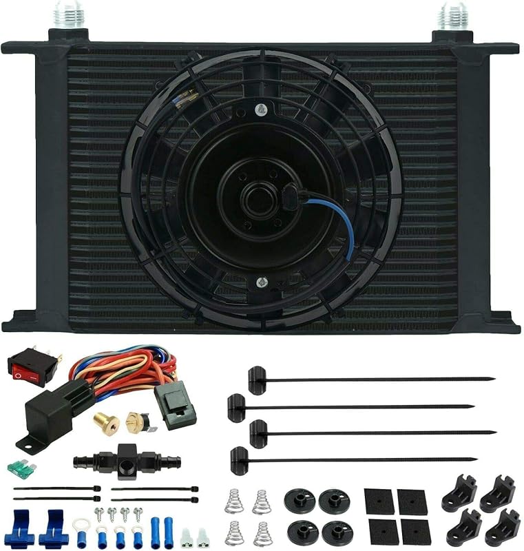 Kit de Resfriador de Óleo do Motor e Transmissão American Volt 25 Fileiras com Ventoinha, Termostato 180 °F e Conexões 6AN – 1 unidade
