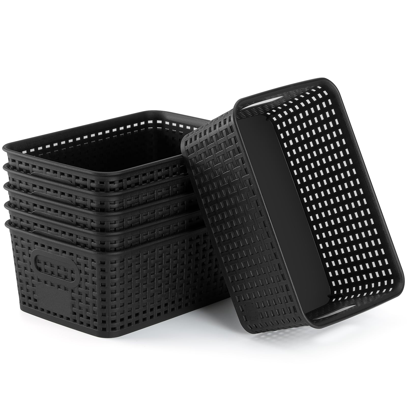 Photo 1 of NUMIFUN Plastic Storage Baskets - 6 Pack, Black