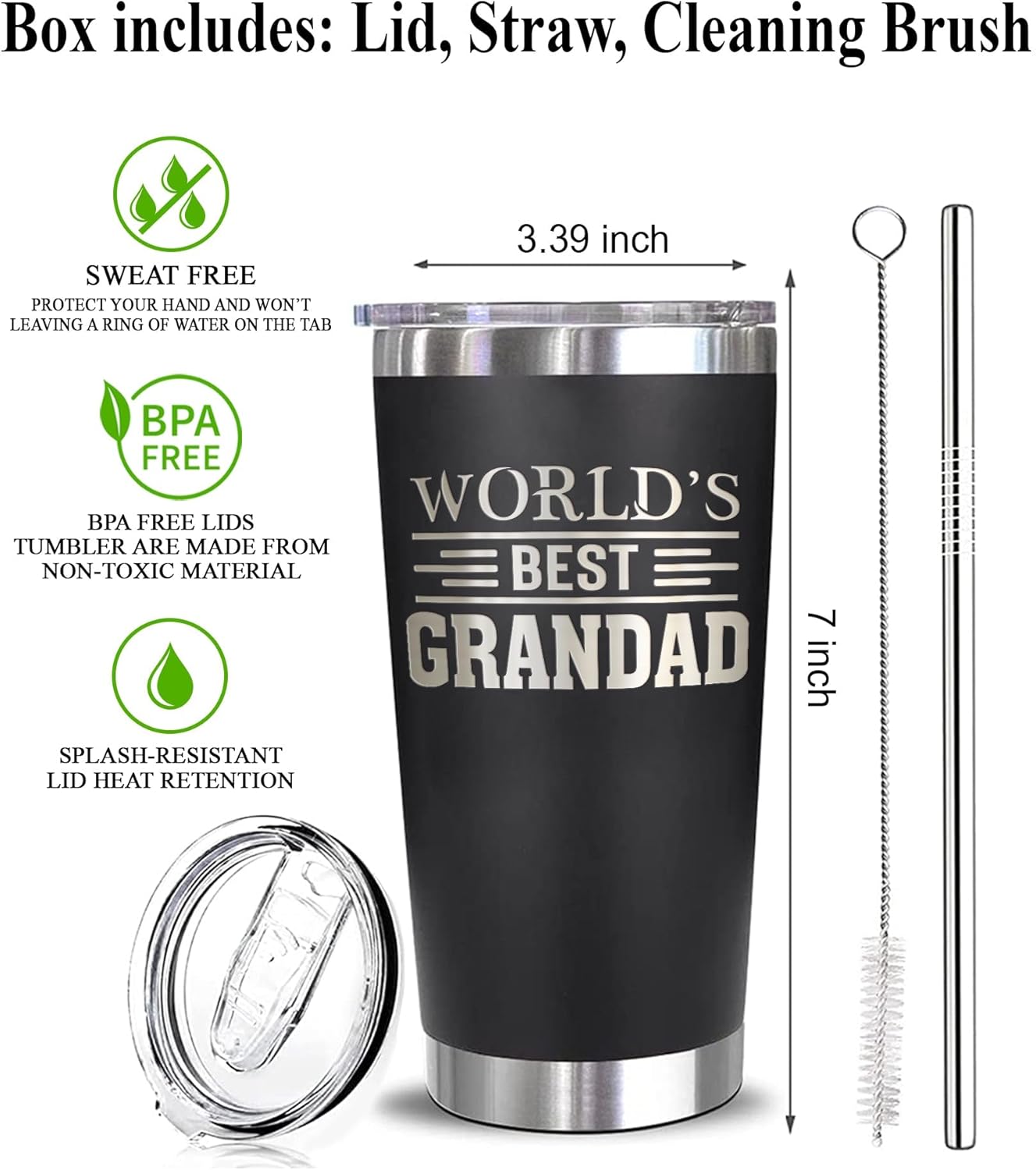 World's Best Grandad Stainless Steel Travel Tumbler 20Oz - Best Grandad Tumbler 20oz - Father's Day Gift - Birthday Gift For Dads - Grandad Coffee Mug - Image 2