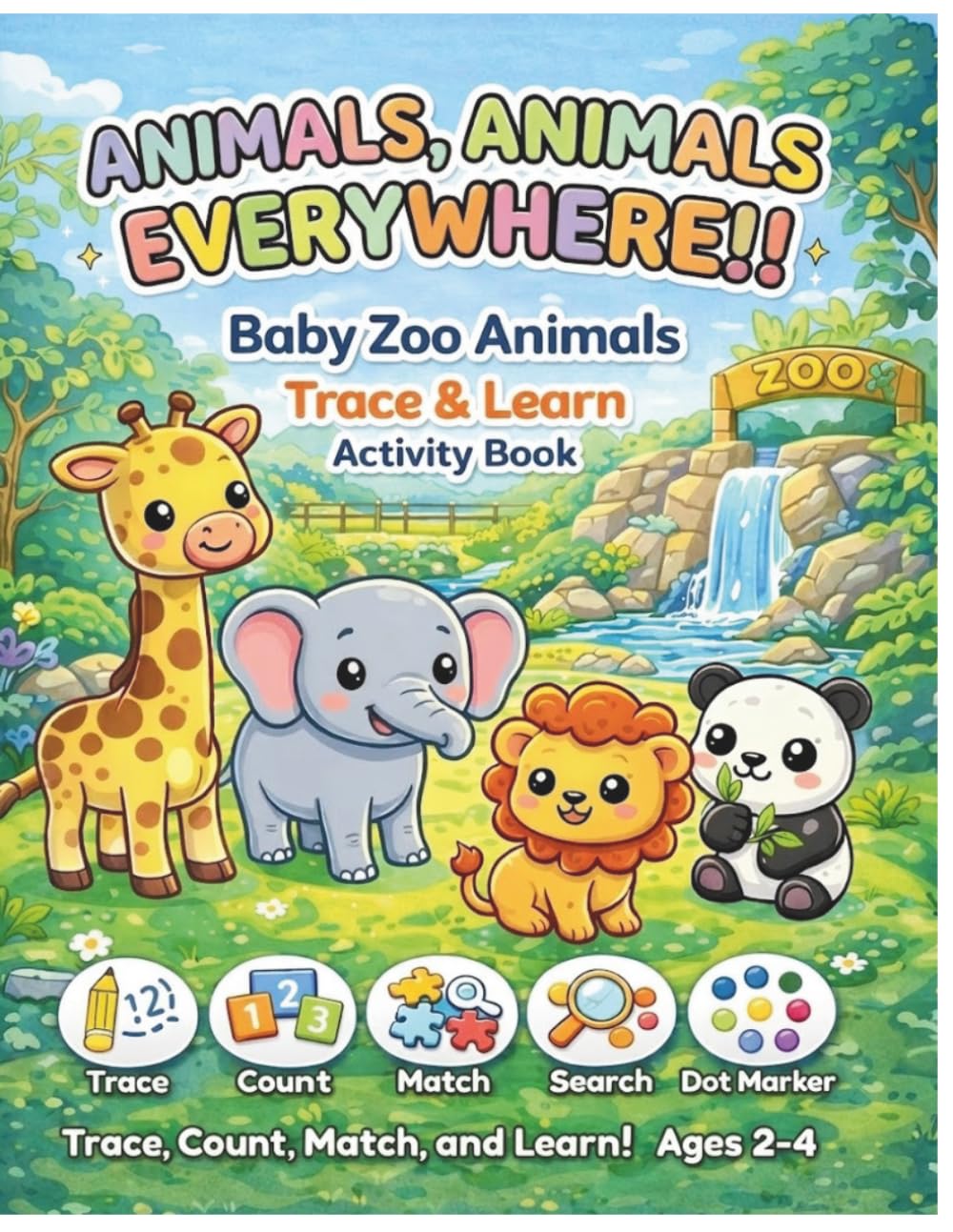 Baby Zoo Animals Trace and Learn Activity Book: Tracing, Counting, Matching, and Dot Marker Activities for Kids Ages 2-4 (Trace & Learn)