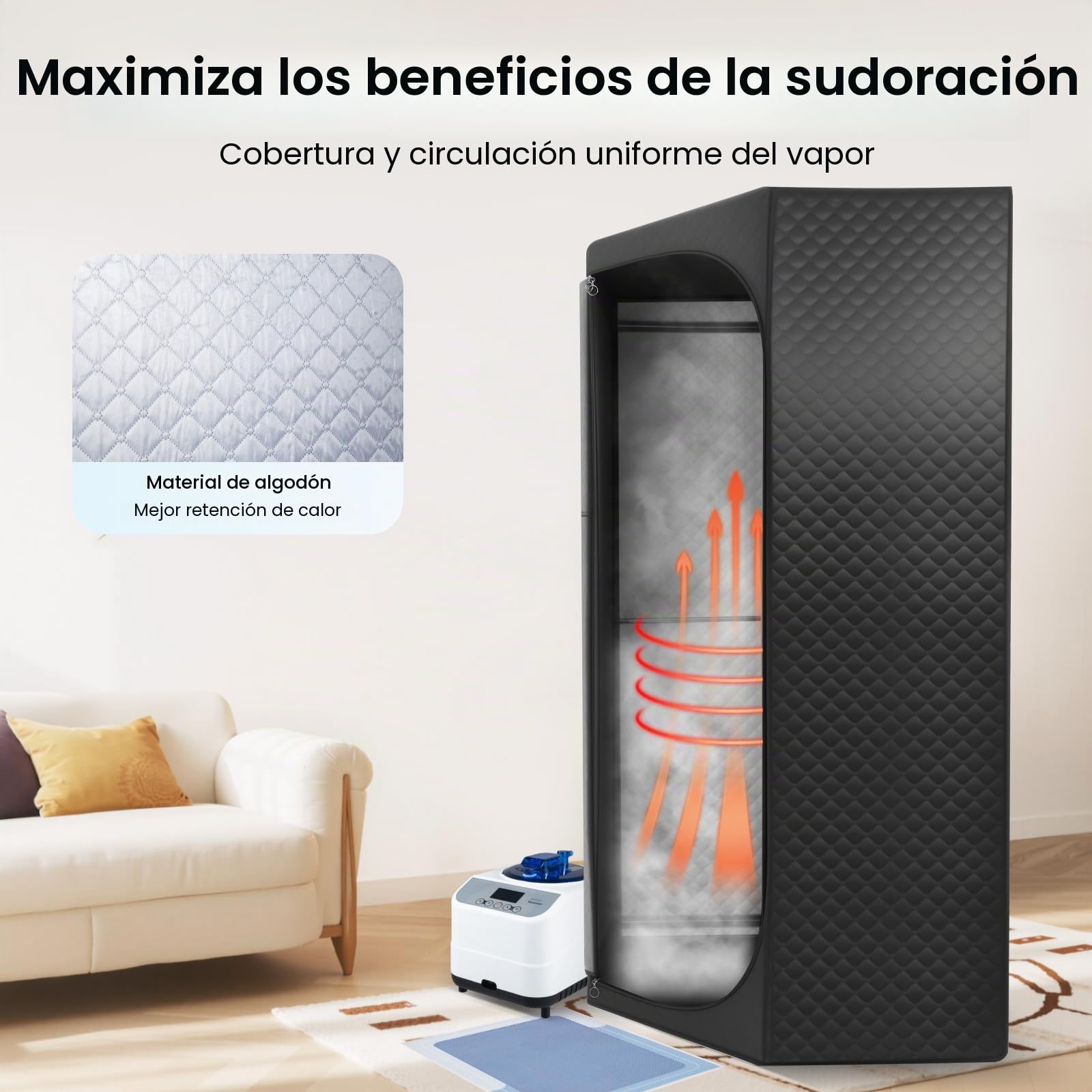 Sauna portátil de vapor 1350 W con vaporizador 3 L, mando a distancia, plegable, 5-60 min, 9 niveles de temperatura
