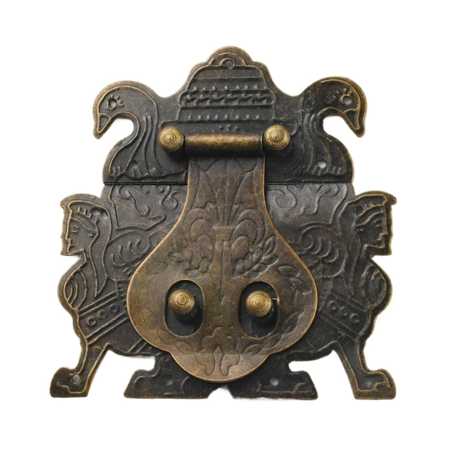 Zyagh Antique Bronze 2Pcs Box Lock Panel Buckle Packaging Hardware Antique Style Wooden Duckbill