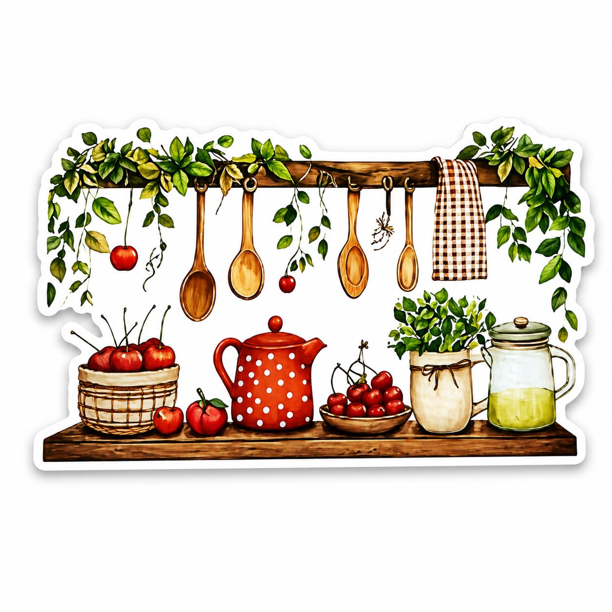Rustic Kitchen Wall Sticker for Home Decor I Wooden Spoon Shelf Self Adhesive PVC Vinyl Wall Decal for Dining Room Cafe Kitchen Decoration I Waterproof Removable I 60x30 cm-image-37