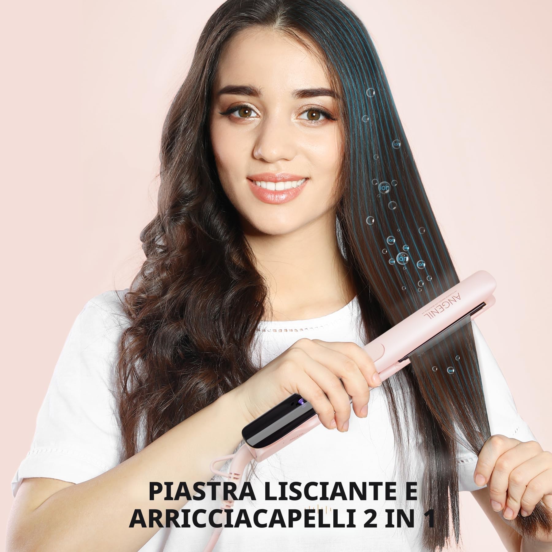 ANGENIL Piastra per Capelli Pro Titanium, Piastra per Capelli a Doppio Voltaggio e Ferro Arricciacapelli 2 in 1,