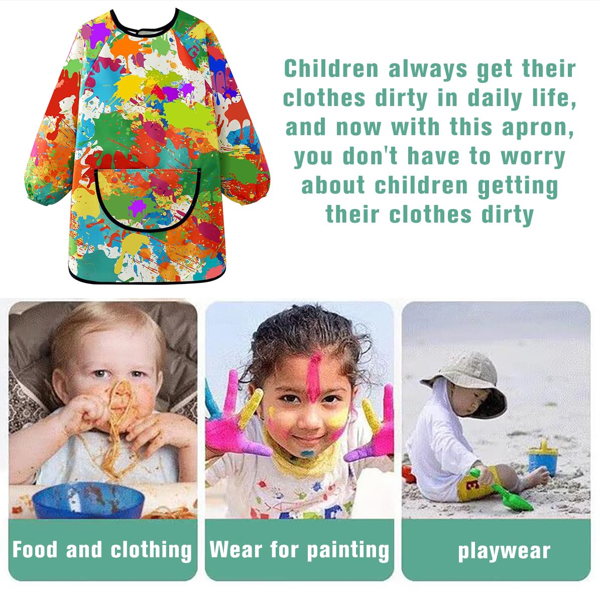 WULIQIUQIU Kids Art Smock Long Sleeve Smocks Waterproof Artist Painting Apron for Children Graffiti XL - Image 3