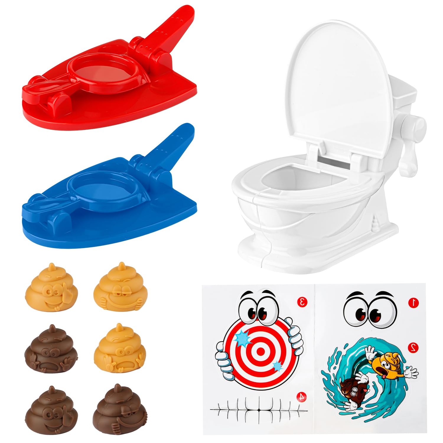 Hopzab Poop Shoot Game, Family Party Interactive Toy, Durable Plastic Material, Includes Toilet, Launchers, Poops, Stickers for Engaging Play
