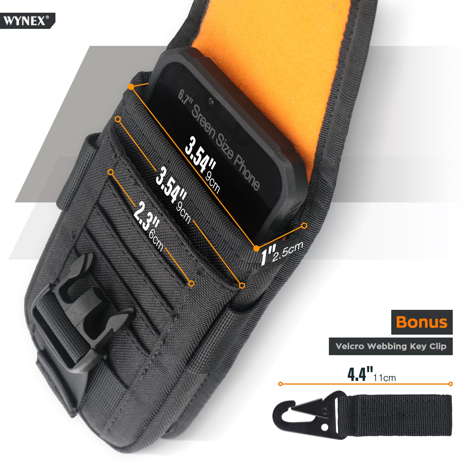 WYNEX Pochette Tactique Molle pour téléphone Portable avec Boucle de Boussole, étui Tactique Molle pour téléphone Portable IP 13/12/11 Max/S22/S21 avec Patch américain et Clip Porte-clés en paracorde