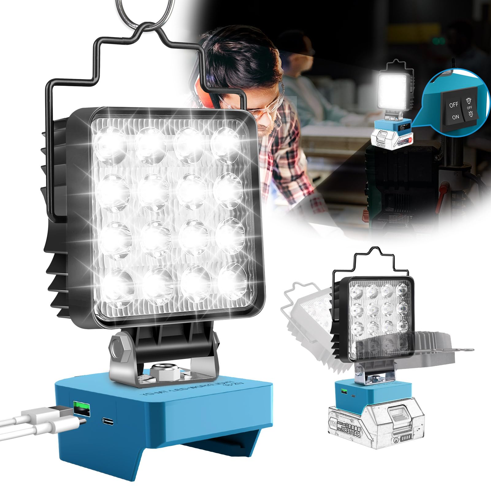 Lampada Da Lavoro Faro Portatile Ricaricabile Con Asta Telescopica 276 Led Cob 3 Luminosita 37v 82847016