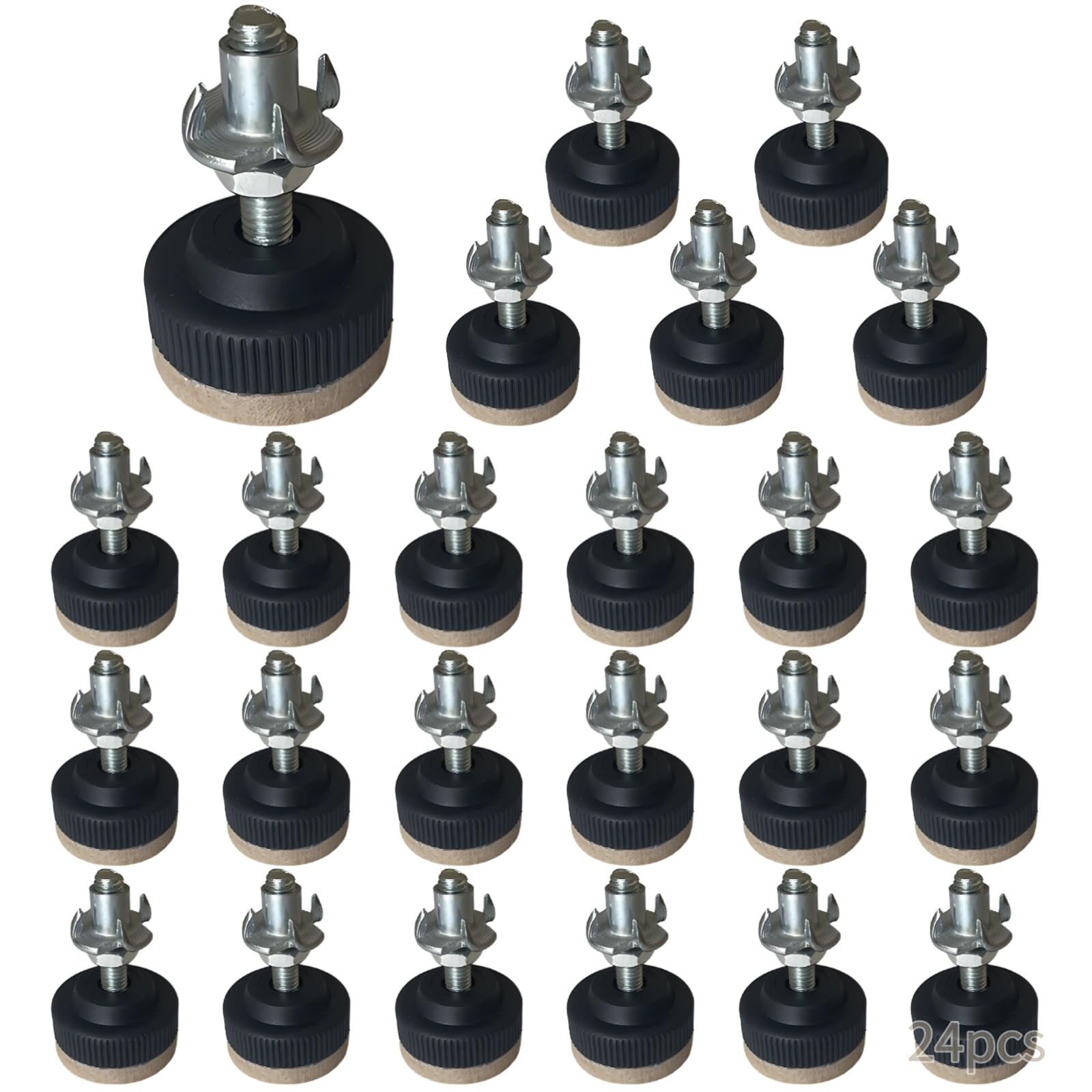 Lot de 24 Patins niveleurs réglables pour Tables et chaises, 30 mm, Base en Plastique Noir, Feutre intégré, Pose Facile, pour corriger Les sols irréguliers, Maison, Bureau et Plus