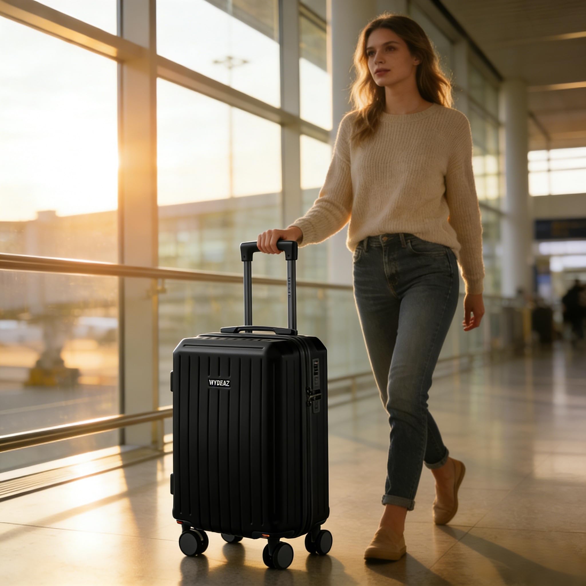 Maleta Cabina 55x38x23 cm Equipaje de Mano Rígido con Portavasos y Soporte para Móvil, Trolley de Viaje con 4 Ruedas Desmontables, Gancho para Bolsas y Doble Cerradura