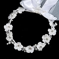 Vista 7 de DDazzling Corona de flores niñas primera comunión blanco floral guirnalda velo de encaje Cristal de flor blanca