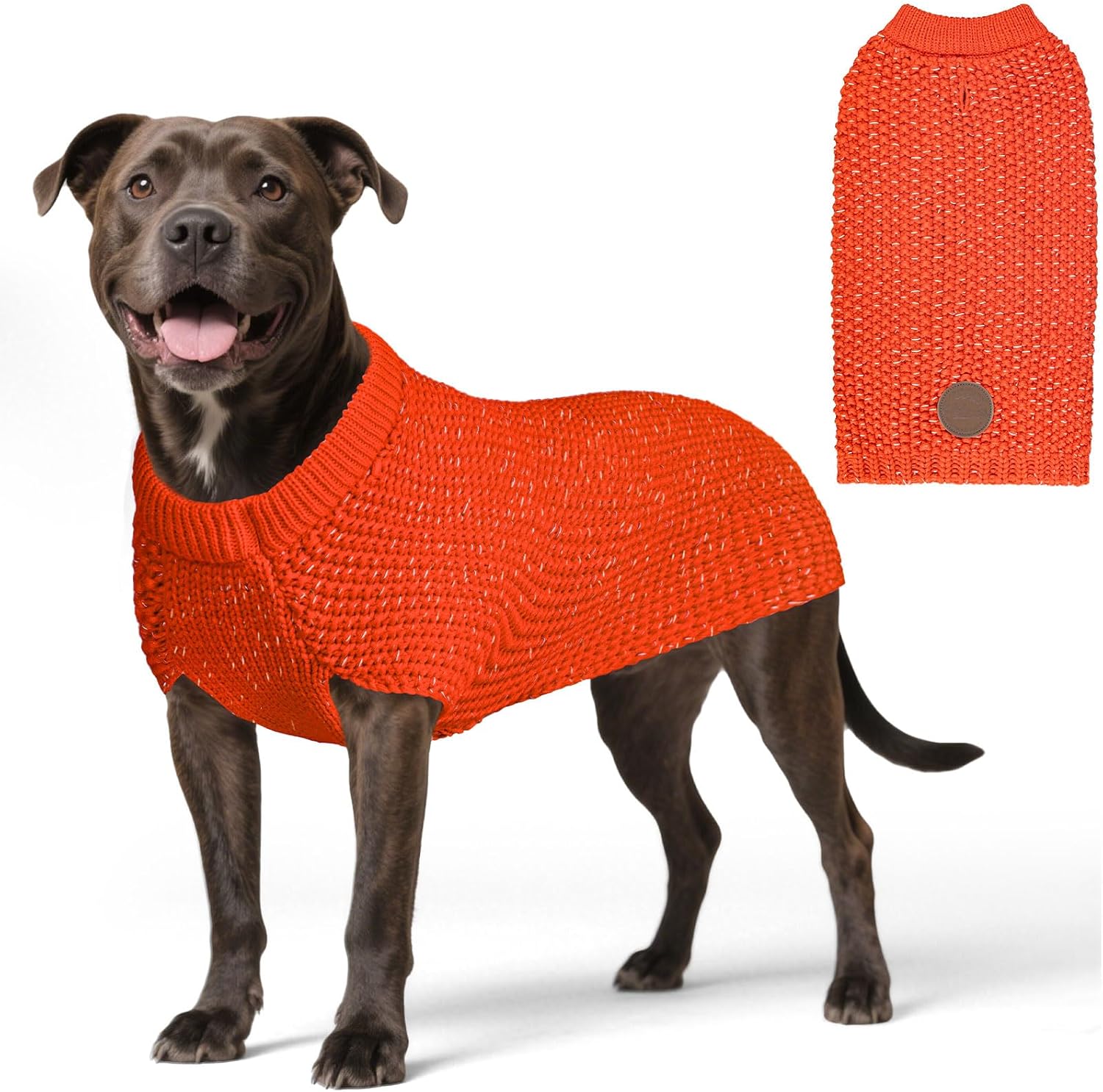 KYEESE Dog Sweater with Leash Hole Comfy Pullover Sweater Medium Size Male with Reflective Yarn Warm Pet Coats Stretchy Cozy Lightweight Thick Knitwear Dog Clothes,Orange, X-Large XL (40-60lbs) 6# Orange