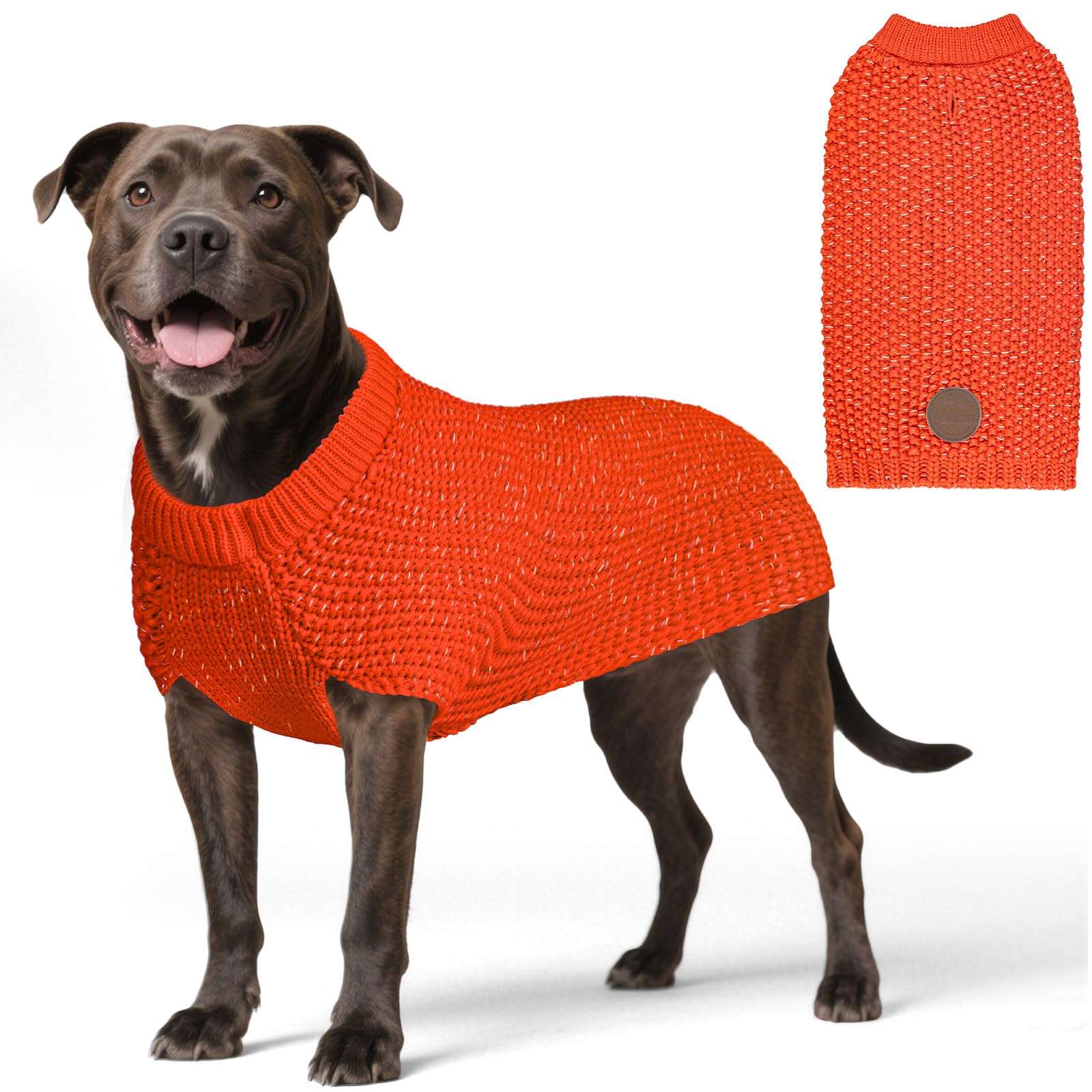 KYEESE Dog Sweater for Large Dogs with Leash Hole Warm Pullover with Reflective Yarn Male Thick Stretchy Knitwear Winter Soft Pet Coat boy for Cold