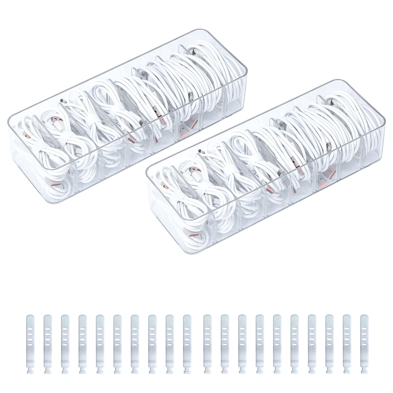 GOXITAX 2 Pack Cable Cord Storage Box, Plastic Desk Drawer Organizer Case for Home Office Supplies, Art Crafts, Electronic Accessories, Phone Charger and Wires