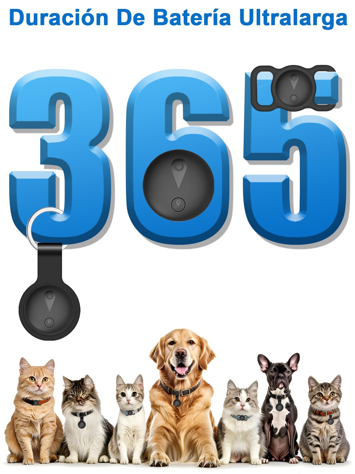 GPS Perros,GPS Gatos de Ubicación en Tiempo Real,Localizador Perros Mini Bluetooth,Localizador Gatos sin Suscripción,Compatible con iOS/Android,Batería de Larga Duración,se Puede Usar con Collar,Negro
