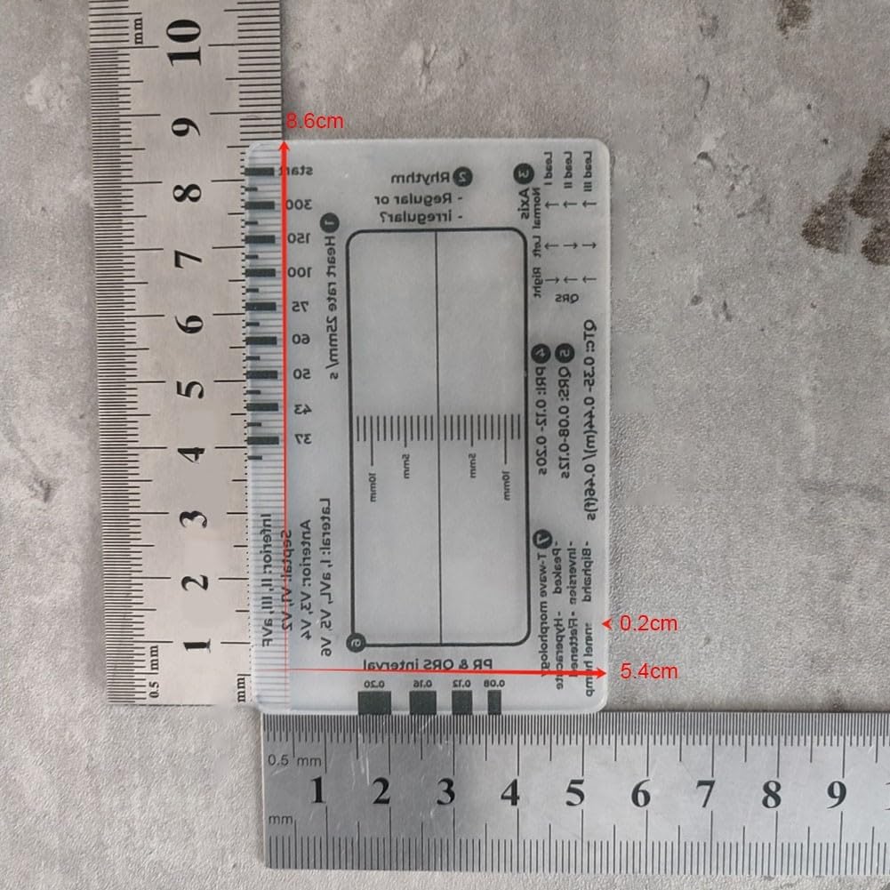 Righello ECG a 7 fasi con carte identificative trasparenti - Strumento di interpretazione per battito cardiaco, ritmo, asse, PR, QRS, elevazione/depressione ST, onda T (2 pezzi)