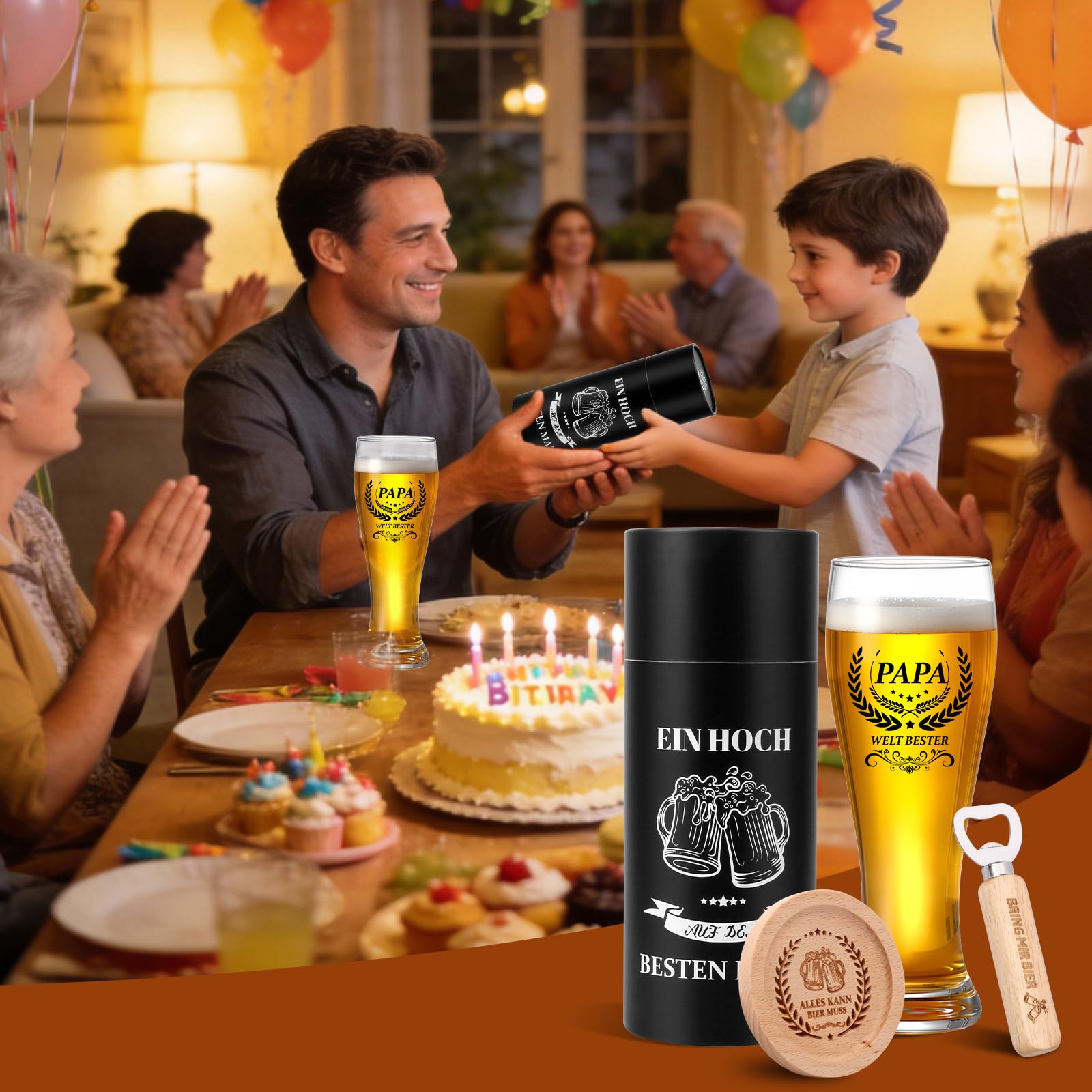Papa Geschenk Personalisierte Bierglas Geburtstagsgeschenk für Papa 18oz Bierglas Deko Glas Männer Geschenk