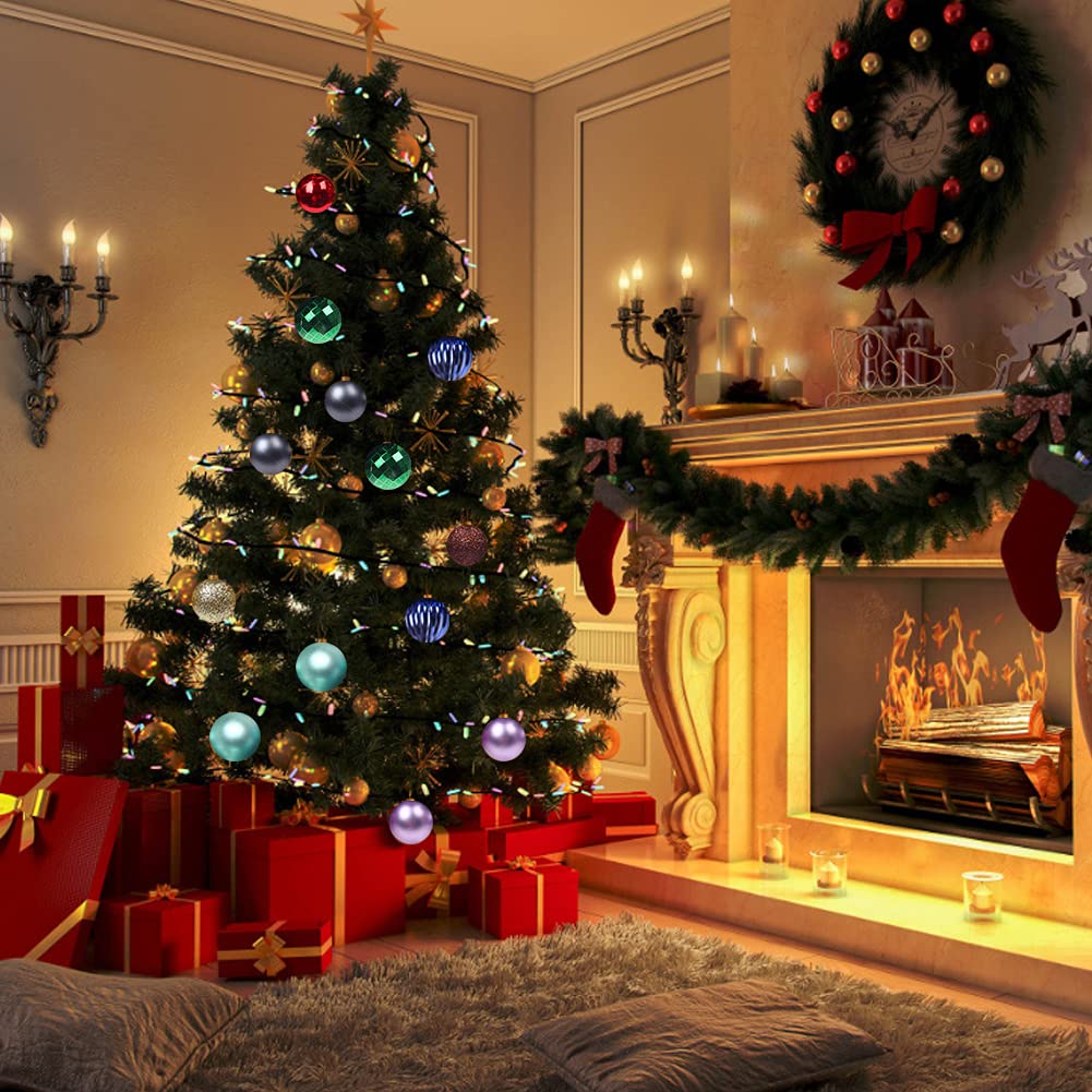 Uposao Juego de 100 bolas de Navidad surtidas, inastillables, decorativas, para colgar, con paquete de regalo reutilizable para decoración de árbol de Navidad