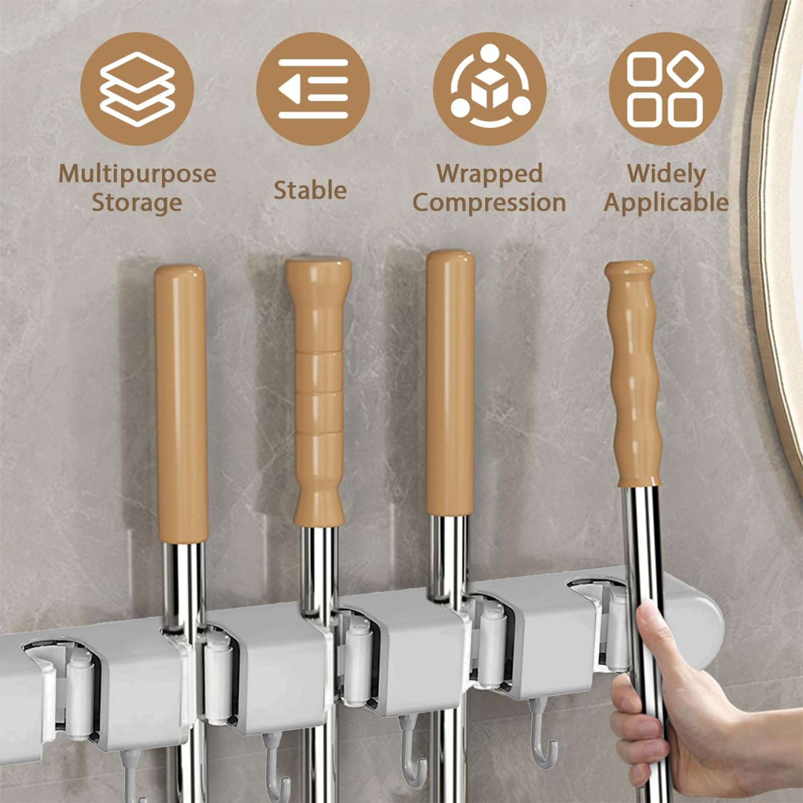 Supporto Scopa Parete Porta Scope Da Parete YITONGFU - Autoadesivo In Acciaio Inox, Per Cucina E Bagno (grigio) Organizzatore Pulizie