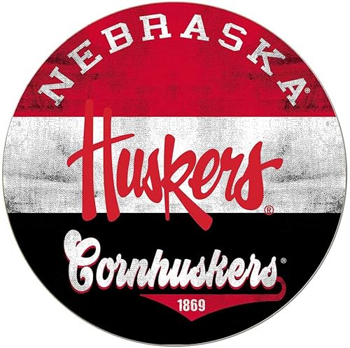 KH Sports Fan Nebraska Cornhuskers - Letrero circular retro multicolor, 20 x 20 pulgadas, decoración de Cornhuskers para dormitorio, cueva de