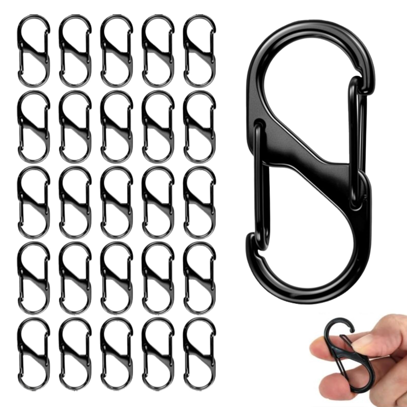 50 PCS Mousqueton Métal S, Mousquetons en Forme de S, Inoxydable Mousqueton, Forme 3cm/4cm/5cm, Mousquetons Set pour Activités de Plein Air, Randonnée, Pêche, Camping, Voyage