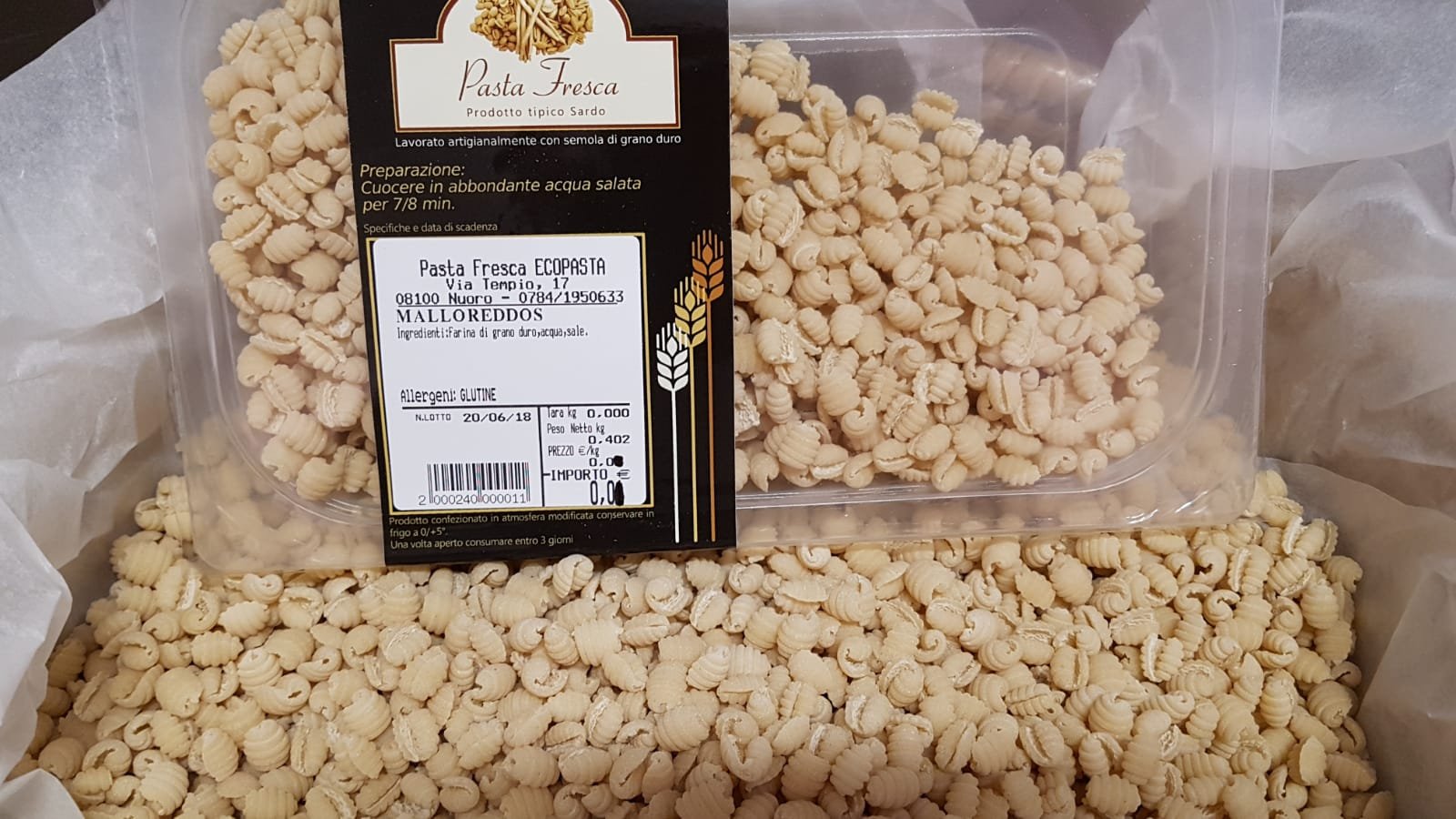 20 x 500 gr - Malloreddus artigianali, pasta fresca. I malloreddus sono la pasta più tipica della sardegna. Per la loro semplicità ben si prestano ad essere accompagnati con i più svariati condimenti
