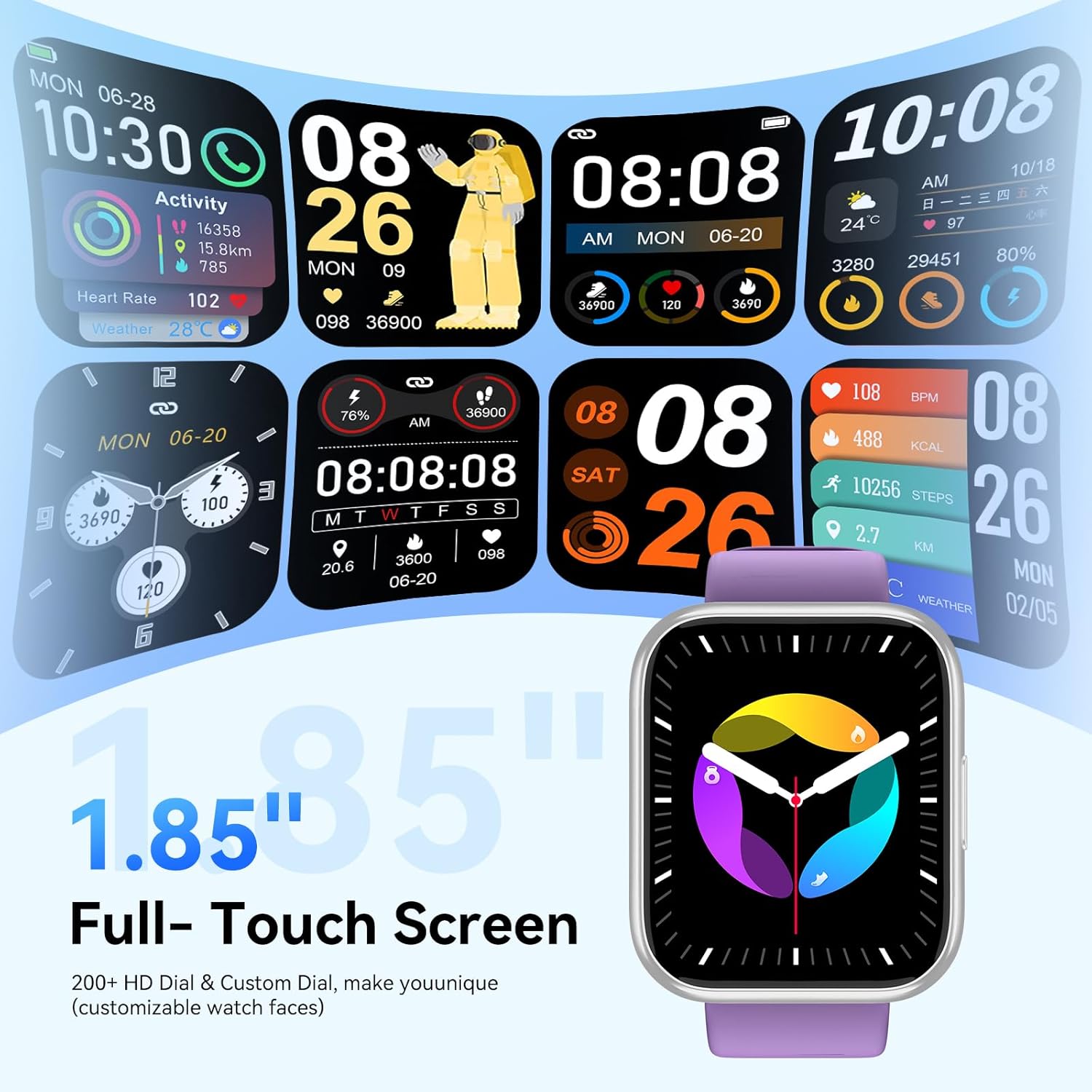 QONBINK M91 Smart Watch displaying 24/7 health monitoring data for heart rate, blood oxygen, and sleep.