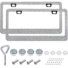2 PCS Bling License Plate Frame, Stainless Steel Glitter Crystal Diamond License Plate Cover Holder, Sparkly Bedazzled Rhinestone Car Tag Covers for Women, Car Accessories AB