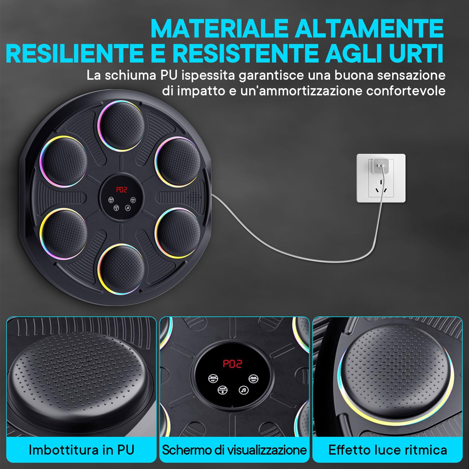 Music Boxing Machine - Tirapugni Musicale da Parete con 12 velocità e modalità Luce, Bluetooth, Macchina da Boxe per Allenamento Casa, Include Guanti MMA, per Allenamento Casa Adulti