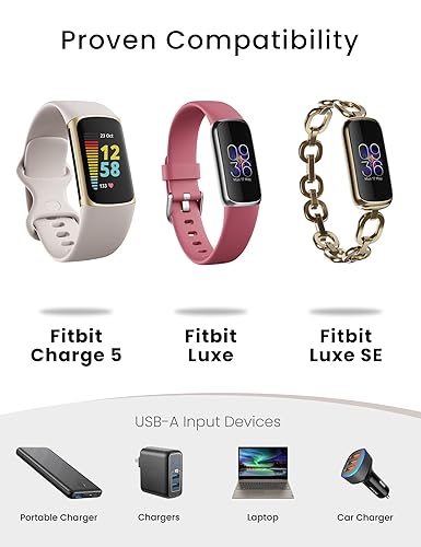 Miniatura 2 de Sinoacc Cargador para Fitbit Charge 5 Luxe Smartwatch Charger 3.3 pies USB magnético inalámbrico cable de carga rápida para Charge 5 Luxe Fitness &amp;