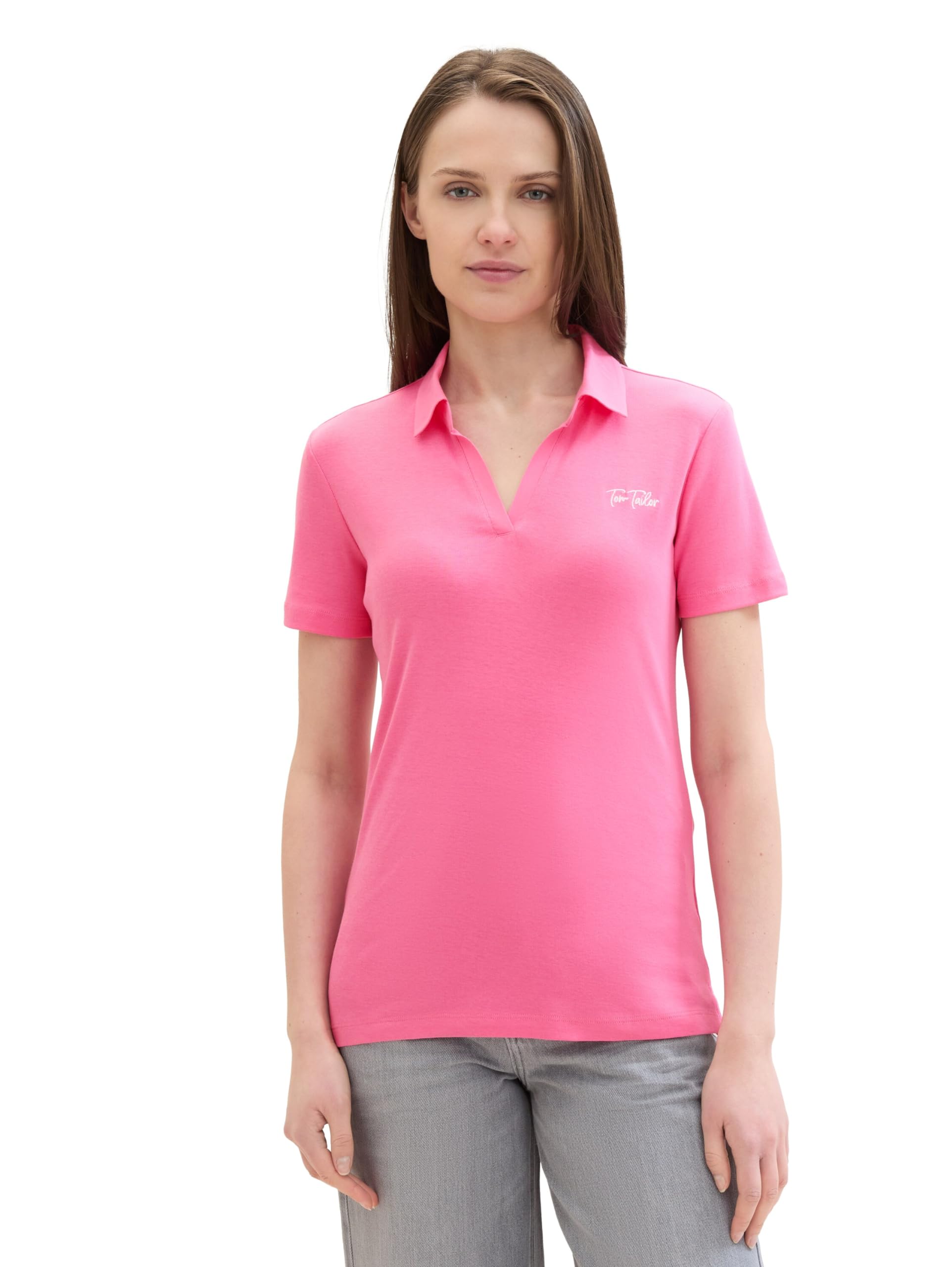 TOM TAILOR Women's Basic Polo Shirt with Logo, 15799 - Carmine Pink, XXS